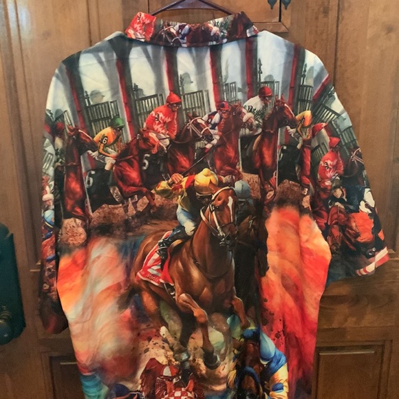 Short Sleeve, Button Up, Horse Racing Print, New, XXXL - Picture 4 of 4